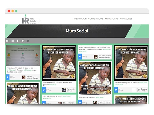 El muro social de los HR Games, donde participantes e incritos seguían la competencia.