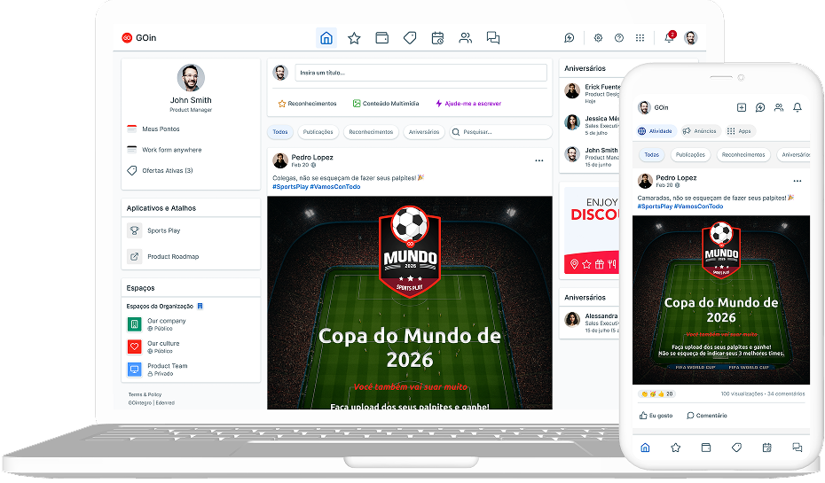 Plataforma com acesso web e mobile para que todos joguem e se conectem onde quer que estejam.